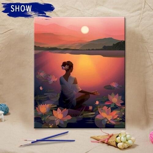 Landscape Painting By Number DIY Yoga Girl Craft Kit For Adults With Frame On Canvas Coloring By Number Drawing Home Decor Art