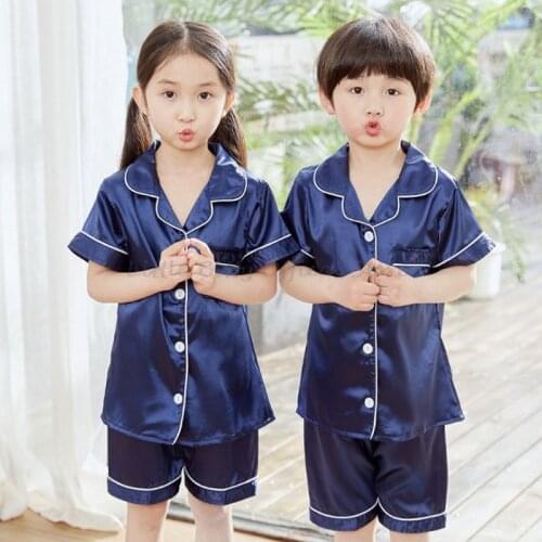 Girls Pajamas Set Summer Short Sleeve Childrens Sleepwear Set Silk Pajamas Boy Pyjamas Sets for Kids Satin Pajamas for Teenage