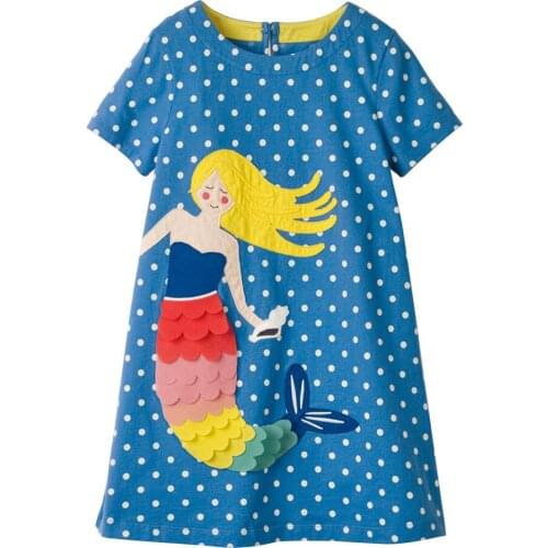 Jumping Meters Girls Dresses Mermaid Appliques Summer Princess Dress Brand Baby Girls Clothes Short Sleeve Tunic Moana Dresses