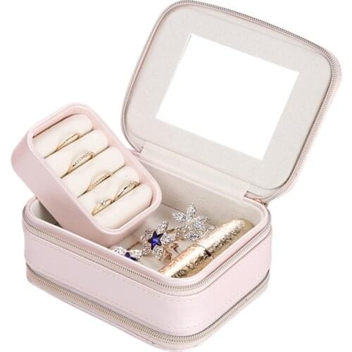Simple Travel Portable Jewelry Box With Zipper Stud Earrings Jewelry Storage Box PU Multifunctional Jewelry Bag