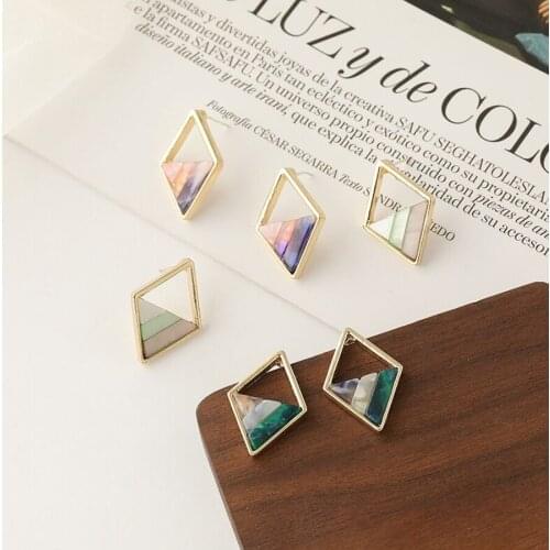 DZOT Simple Diamond-Shaped Contrast Color Fashion Earrings Geometric Hollow Acrylic Triangle Banquet Party All-Match Jewelry