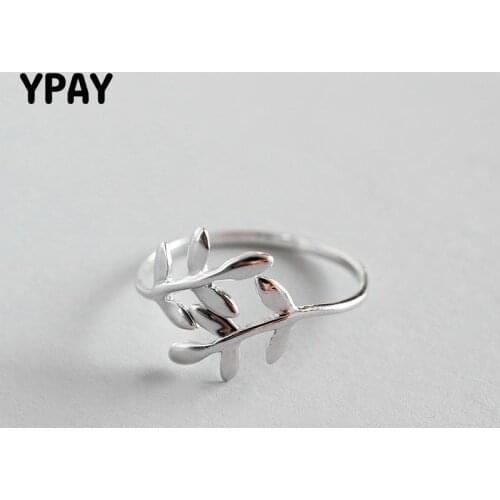 YPAY 100% Pure 925 Sterling Silver Adjustable Ring Glazed Olive Leaf Knuckle Tail Rings for Women Lady Fine Jewelry Gift YMR641