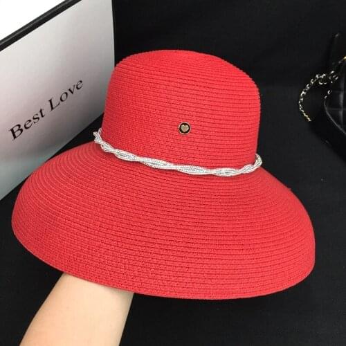 Large French eaves summer straw sun hat pith helmet dome female leisure bright drill hat society