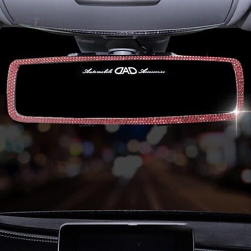 Sparkling Car Rear View Mirror with Crystal Rhinestones Reusable Auto Interior Accessories Gift for Girls