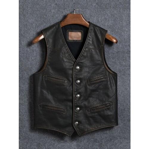 YR!Free shipping.Vintage Japan style vest.high quality tea core cowhide vest.Plus classic men genuine leather coat.gentleman