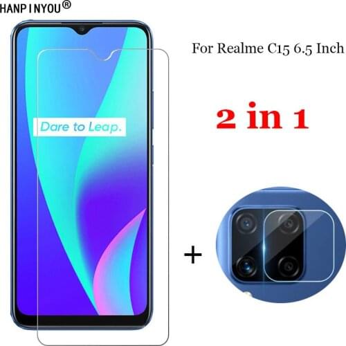 2-in-1 For Realme C15 6.5" Camera Lens Protection Film + Front Tempered Glass Screen Protector