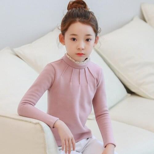 2-14 Years Warm Autumn Winter Baby Toddler Girls T Shirt Tops Turtleneck Kids T Shirts Cotton Girl Shirts Tees Children Clothes