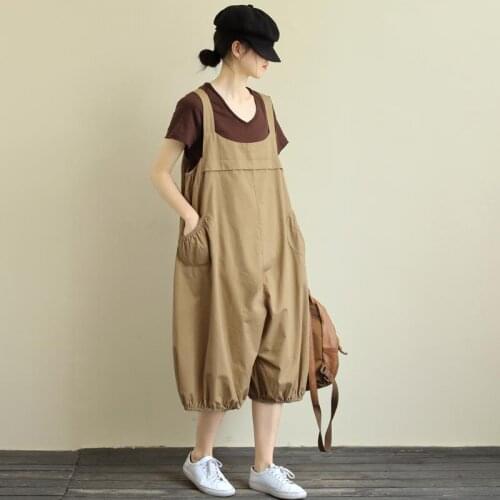 Plus Size Women Rompers 2021 Summer Ladies Casual Clothes Loose Linen Cotton Jumpsuit Sleeveless Backless Playsuit Overalls Y120