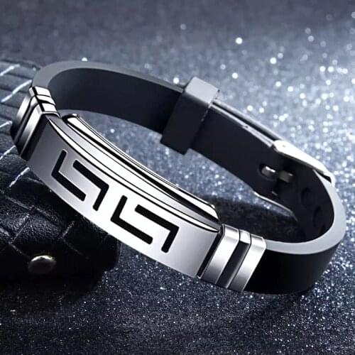 2020 Explosion Models Fashion Wristband Black Punk Rubber Silicone Stainless Steel Men Bracelets Bangles