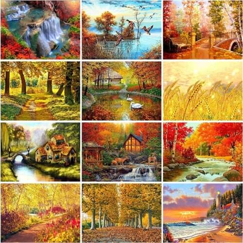 5D DIY Diamond Painting Cross Stitch Mountain Landscape Diamond Art Embroidery Autumn Forest Tree Diamond Mosaic Home Decoration
