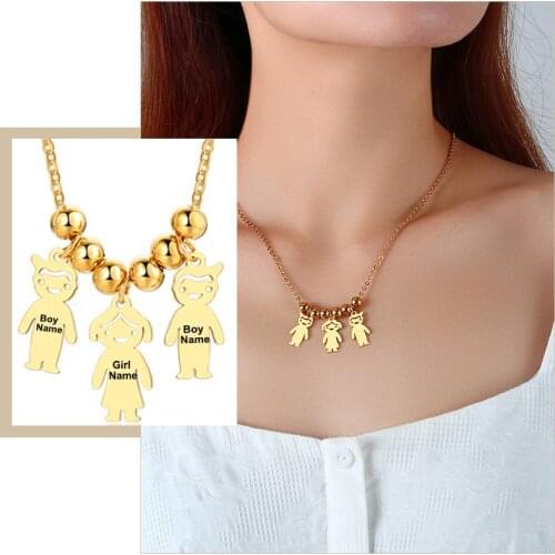 Free Personalize Engrave Boy Girl Child Kids Names Necklaces for Women, Stainless Steel Pendant, Custom Family Love Gift Jewelry