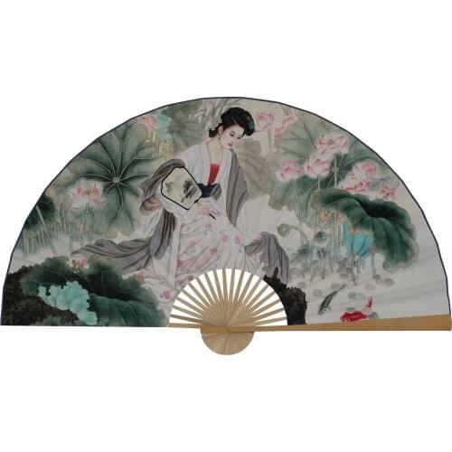 Large Folding Paper Fan Chinese Style Crafts Banboo Frame Background Decorative Fan Hanging Decoration Evening