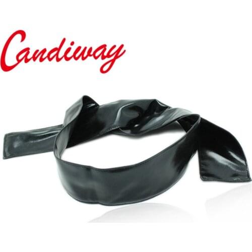 Candiway Black Patent Leather Eye Blindfold Mask Bondage Strips Fun Bedroom Flirting Toys For Adults Sex Role Play Games