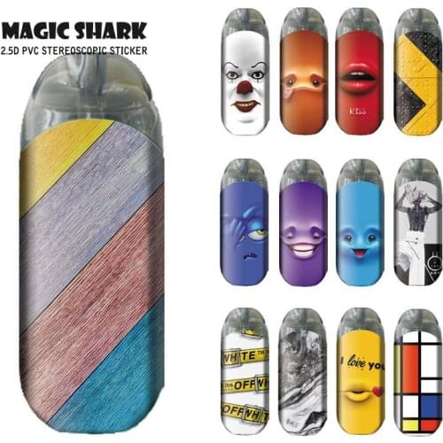 Magic Shark Fashion 2.5D PVC Cobblestone Clown Wood Elf Lip Kiss Print Sticker Case Wrap Film for Vaporesso Zero