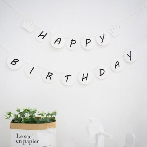 Happy birthday bunting white crown pull flag children adult birthday party decoration banner strip wholesale