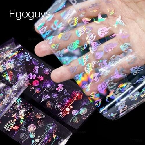 1PC 4*100cm Holographic Laser DIY Nail Art Water Transfer Stickers Glitter Flame Flower Geometric Decorations Decals Foils Tips