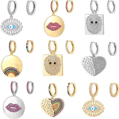 HECHENG ,1pair, CZ ,Small Hoop Earrings ,Wholesale, Rainbow Lip Lion, Charm jewelry ,fashion 2020