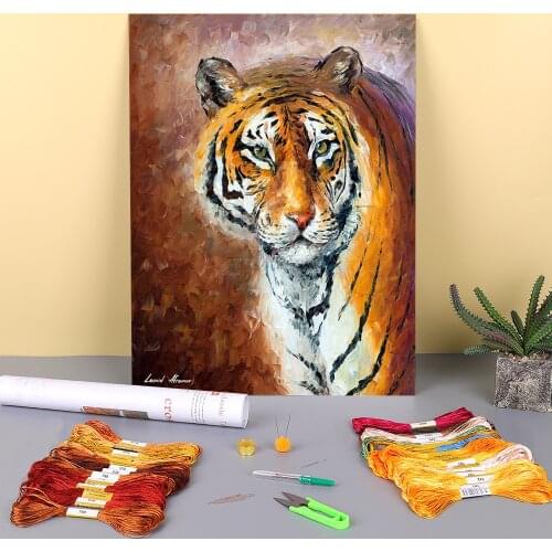 Lonely Tiger Printed Water-Soluble Canvas 11CT Cross-Stitch Kit DIY Embroidery DMC Threads Sewing Hobby Knitting Craft Magic