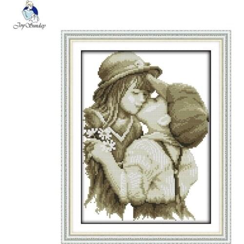 Joy Sunday Kiss goodbye DIY Hand Cross Stitch 11CT and 14CT DMC Printed Cloth for Embroidery Home Decor Needlework