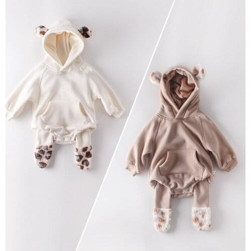 2019 Winter Infants Girls Kids Children Baby Long Sleeve Ear Hooded Velvet Romper Playsuit Leopard Socking Leggings S10244