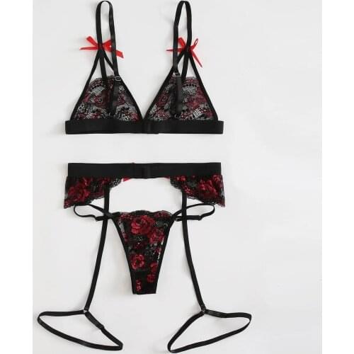 Lace Embroidery Sexy Lingerie Women Erotic Hot Perspective Underwear Set Sexy Cut Out Bra Set Temptation Lenceria Sensual Mujer