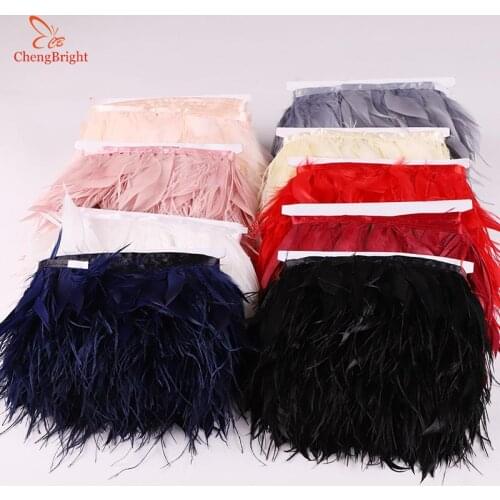 CHENGVRIGHT 100 Yards 10-15CM Ostrich Feathers Goose Feather For Crafts Trims Skirt/Dress/Costume Feathers Ribbon Ratin Plumes