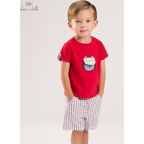 DB16889 dave bella baby boys summer casual cartoon plaid clothing sets kids boy fashion short sleeve sets children 2 pcs suit