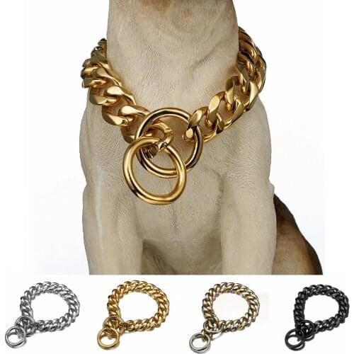 Dog Metal Collar P Chain Gold Stainless Steel Pet Dog Chain Collar Metal Necklace 19mm width Strong Large Dog Collars Pitdog