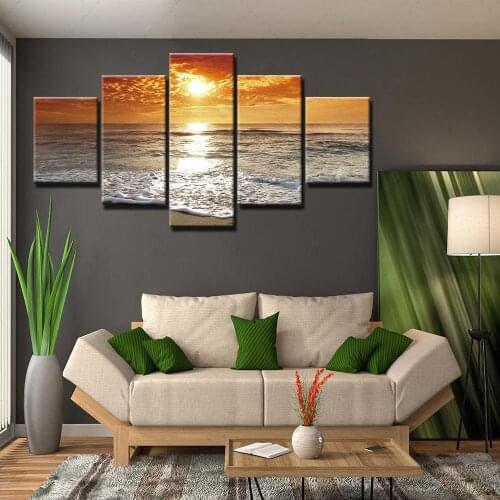 Modular Hd Print Sandy Beach Picture Home Decor Sunset Landscape Painting Canvas 5 Set Poster Framework Wall Art For Living Room