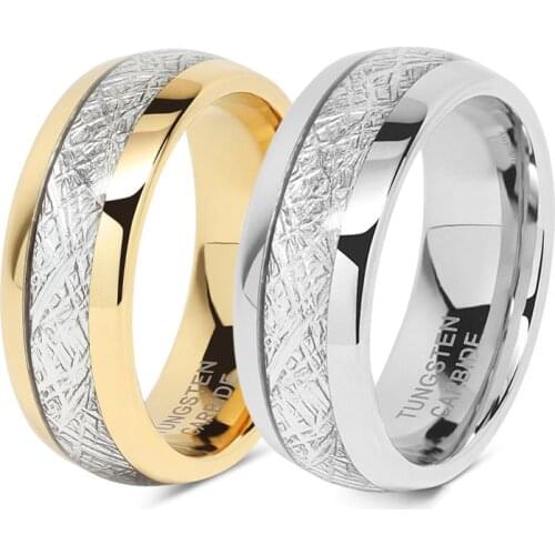 8mm Mens Silver/Gold Color Tungsten Carbide Rings Vintage Meteorites Inlaid Dome Men Engagement Ring Wedding Band Comfort Fit