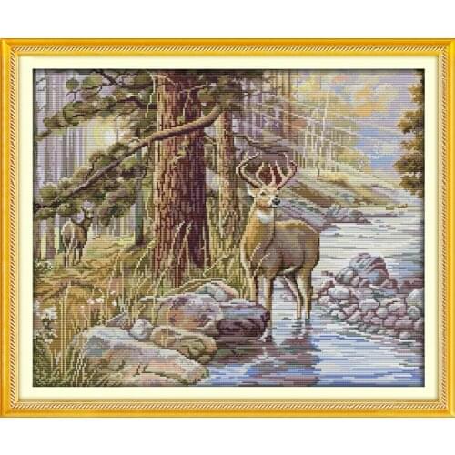 Stag cross stitch kit 14ct 11ct pre stamped canvas embroidery DIY handmade needlework