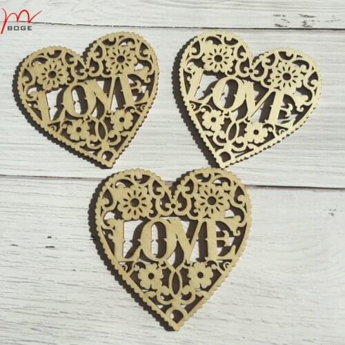 Set of 50 i love you wood love heart pendant heart charm wedding gift
