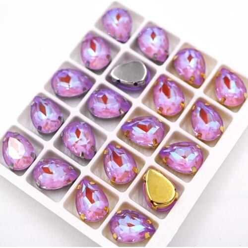 New Teardrop shape Violet Mocha fluorescence Glass Crystal sewing claws flatback rhinestones for clothing/hair clip/brooch