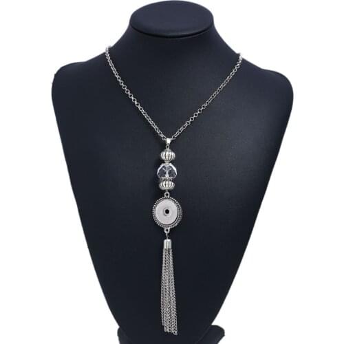 New Arrival Classic Choker Tassel Long Necklace Sliver Plated Pendant Necklaces for Women Lady Fit DIY 18mm Snap Button Jewelry