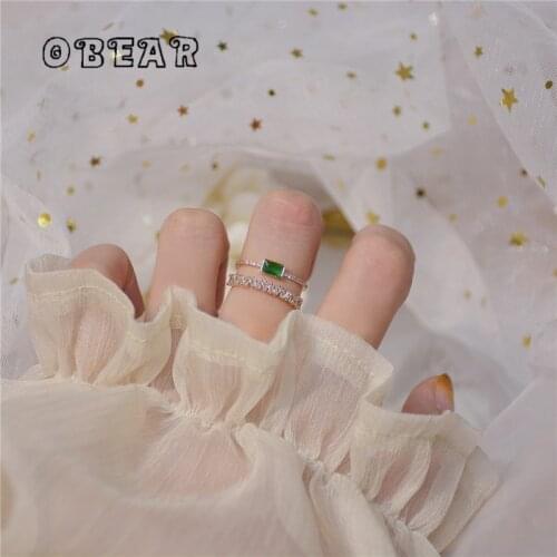 OBEAR 14k Real Gold Plating Fashion Temperament Green Double Opening Retro Ring Women Classic Luxury Birthday Party Jewelry