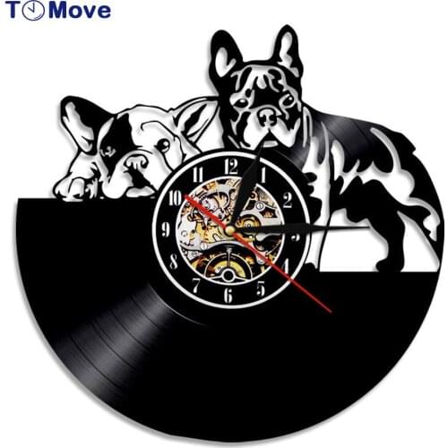 French Bulldog Couple Wall Clock Puppy Dog Vinyl Record Wall Clock Battery Operated 12 Inch Dog Breed Dog Owners Gift Home Decor