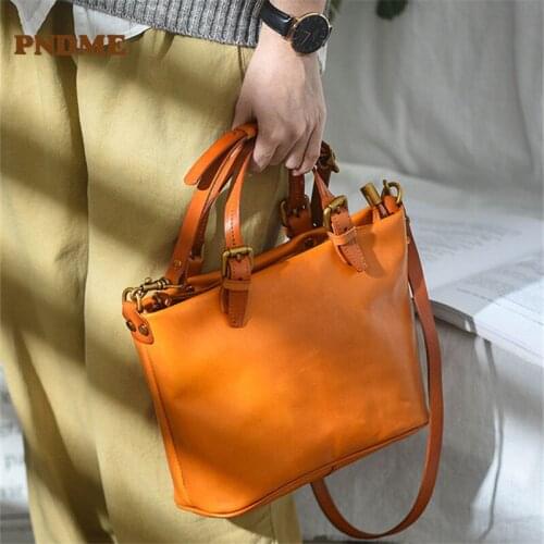 PNDMERetro fashion high quality Genuine leather vegetable tanned leather dumpling bag daily outdoor ladies shoulder diagonal bag