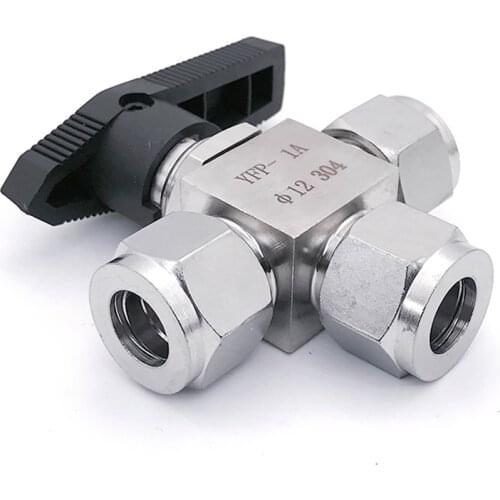 Fit 3/4/6/8/10/12-20mm 1/8" 1/4" 3/8" 1/2" OD Tube Tee L-Port Compression Ball Valve 304 Stainless Water Gas Oil 915 PSI