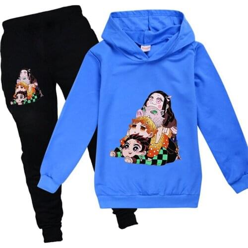 Casualn Children Cartoon Demon Slayer Clothing Set Long Sleeve Autumn Clothes for Kids Boy Hoodies Teen Girls Clothe 10 12 Year