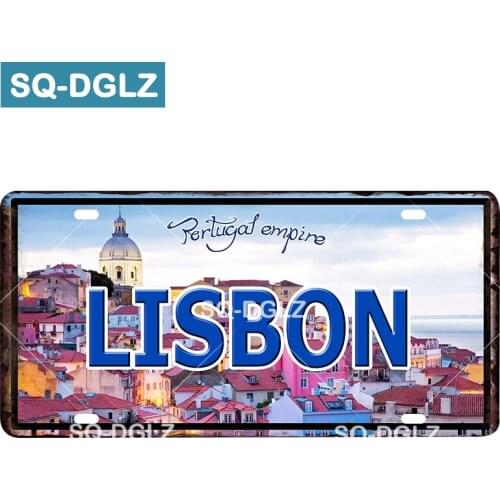 [SQ-DGLZ] LISBON City License Plate Tin Sign Vintage Metal Sign Bar Wall Decoration Home Decor Painting Plaques Art Poster