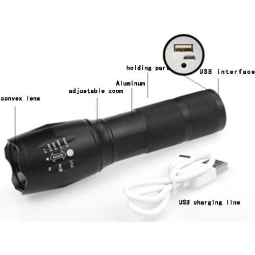 LED Rechargeable Flashlight T6 linterna torch 4000 lumen USB charging interface Outdoor Camping Powerful Zoomable portable light