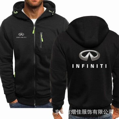 Spring Mens Hoodies INFINITI logo Casual HipHop Long Sleeve Hooded Sweatshirts Fashion Fleece riding Zipper Jacket Men Tops