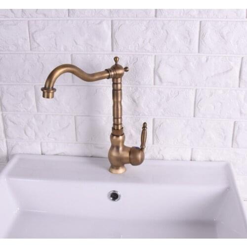 Vintage Retro Antique Brass Single Handle One Hole Bathroom Kitchen Basin Sink Faucet Mixer Tap Swivel Spout Deck Mounted msf118
