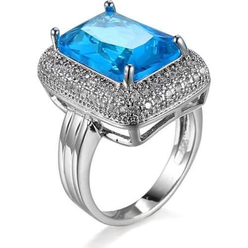 Cross-Border Wish Explosion Jewelry Wholesale Aquamarine Zircon Jewelry Hot Ladies Exaggerated Ring