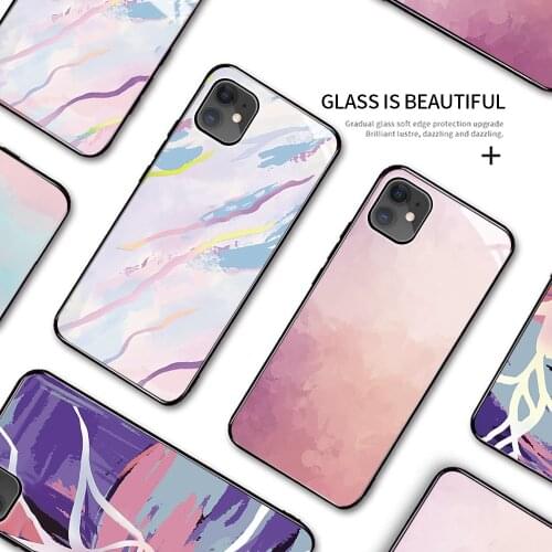 Luxury Watercolor Painting Glass Protect Hard TPU Phone Case For Iphone 12 Pro Max 12 Mini 11 Pro Max 6S Plus 7 Plus 8 X XS Max
