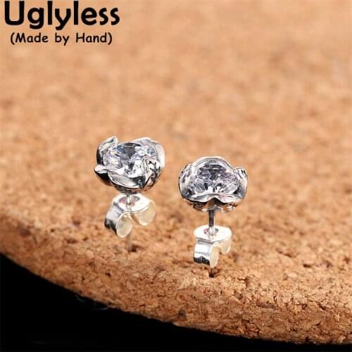 Uglyless 8MM MINI Glossy Silver Studs Earrings for Women Zircons Agate Earrings Thai Silver 925 Sterling Silver Brincos Bijoux