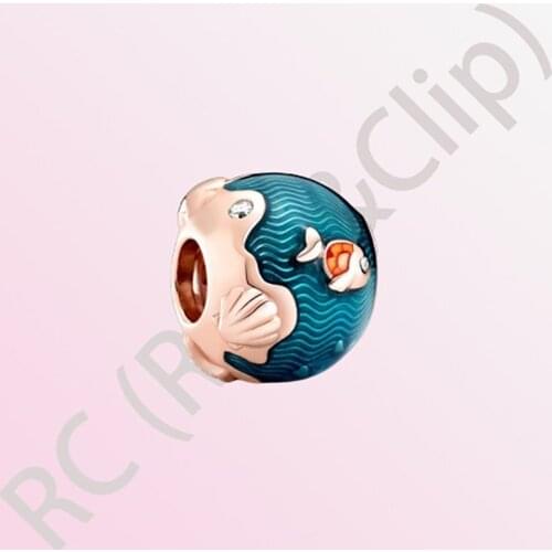 2020 Summer New S925 Sterling Silver Bead Shimmering Ocean Waves & Fish Charms fit Original Pandora Bracelets Women Jewelry