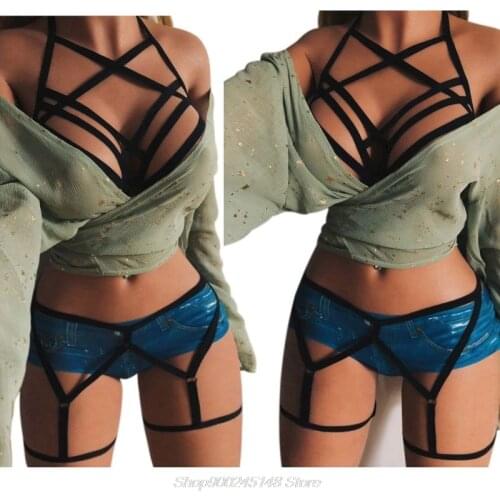 Women Elastic Body Harness Lingerie Set Erotic Caged Cross Bandage Cupless Bra Hollow Out Strappy Garter Belts Jy14 20 Dropship