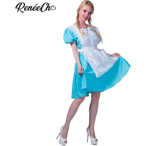 Reneecho Halloween costume for Adult Alice In Wonderland Costume Women blue Traditional Mail Costumes lady Game party cosplay