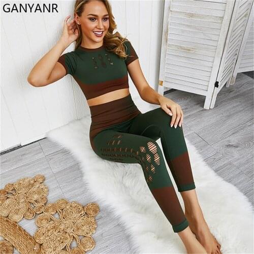 GANYANR Gym Clothing Yoga Set Workout Sport Suit Women Sportswear Fitness Tracksuit Jogging Leggings Sweat Activewear Bodysuit
